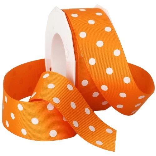 Cinta de grosgrain mandarina con puntos blancos 3908,38/20-668 Foto 1 de 1