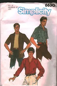 6630 Vintage Simplicity SEWING Pattern Mens Top Stitched Shirt Button Up 1980s - Picture 1 of 2