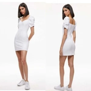 Alice + Olivia Jeans Mimi White Denim Mini Dress - Picture 1 of 9