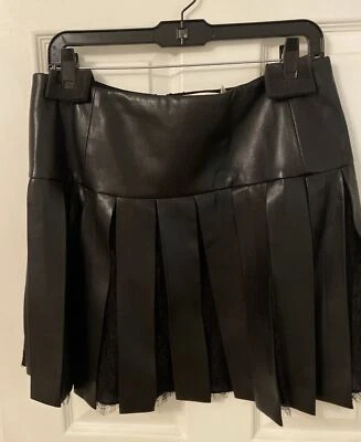 NWT Alice + Olivia Pleated Leather and Lace Mini Skirt size 12 - Image 1 of 4