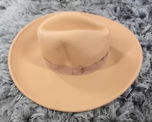 Zara Damen Fedora Hut klein beige braun 100 % Wollfilz 4" Krempe Cowboy Hipster - Bild 1 von 13