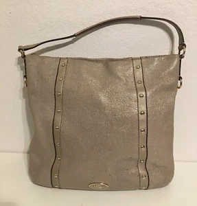 Coach Madison Gold Leather Slouchy Hobo Bag Purse Handbag Caviar Pebble Leather - Picture 1 of 14