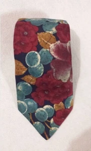 Vtg Halston III Maroon Floral Turquoise Grapes Necktie Mens 100% Silk Tie - Picture 1 of 11