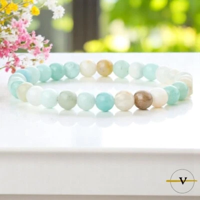 BRACCIALE UOMO DONNA AMAZZONITE PIETRE DURE NATURALI DIAMETRO PIETRE 6 MM ViP - Immagine 1 di 3