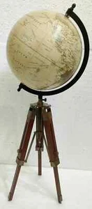 Nautical Table World Map GLOBE ORNAMENT With Antique Finish Wooden Tripod Stand - Picture 1 of 8
