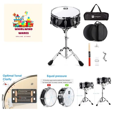 Juego de tambor redoblante para niños estudiantes principiantes kit, 14 pulgadas, 10 asas, estante de madera... Foto 1 de 4