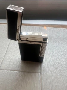 S.T. Dupont Line 2 Monparnasse Black Lacquer Gas Lighter Silver Palladium - Picture 1 of 6
