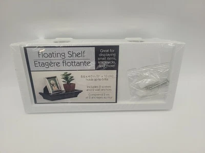 Small WHITE Floating PVC Plastic Wall Shelf Shelving  8.6" L  x 4" D Holds 5 lbs - Image 1 of 4