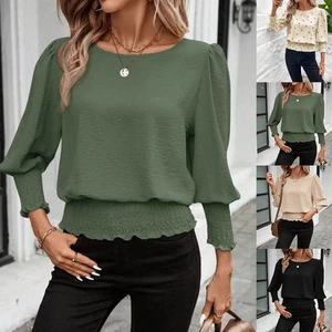 Relaxed Women's Loose Fit Shirt Casual Round Neck Design for Everyday Outfits - Picture 1 of 96