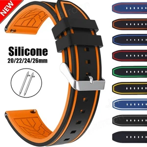 Double Color 20mm 22mm 24mm 26mm Quick Release Silicone Rubber Watch Band Strap - Picture 1 of 28