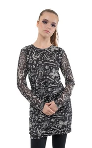 Stranger Things Kleid Hellfire Club Print Langarm Mesh Damen Mädchen - Bild 1 von 5