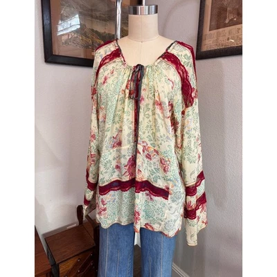 Johnny Was floral lace bohemian peasant top size large - Image 1 of 4