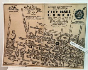 1920s ALTOONA PA CITY HALL DINER MENU T-BONE STEAK 85¢ BUSINESS DISTRICT NEW MAP - Picture 1 of 4