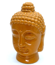Buddha Head Bust Statue Zen Figurine 9.5 in Tall Home Art Orange Brown Ceramic