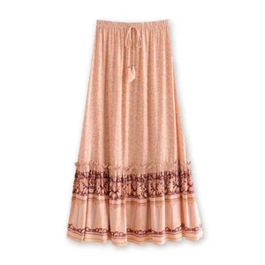 Coral Serenade Floral Boho Maxi Skirt, Cotton Summer Beach Skirt, Hippie Skirt - Picture 1 of 6