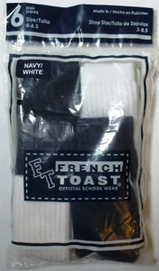 6 PAIRS KIDS FRENCH TOAST SCHOOL UNIFORM NAVY WHITE CREW SOCKS 4-6.5 P8b - Picture 1 of 2