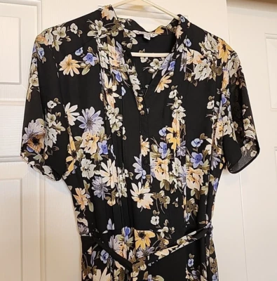 Nanette Lepore Dress Black Floral A Line Pleated Front Chiffon Women's Size 12 - Image 1 of 4