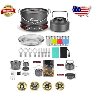 Complete 22-Piece Mess Kit for Hiking & Camping: Pots, Pan, Dishes & Utensils - Picture 1 of 11