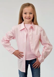 Roper Basics Girls Pink 100% Cotton Solid Poplin L/S Shirt - Picture 1 of 2