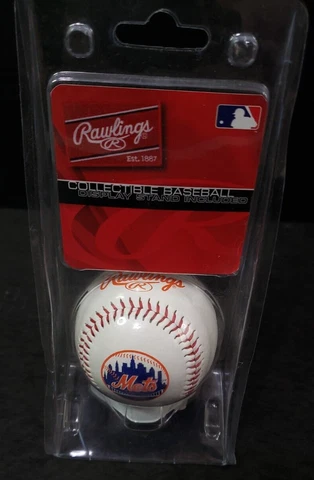 NEW YORK METS Team Logo Ball MLB Baseball Rawlings W/ Display Stand Cover