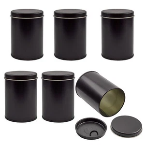 Black Metal Double Seal Tea Canisters 6pk, Round Tea Tins - Picture 1 of 9