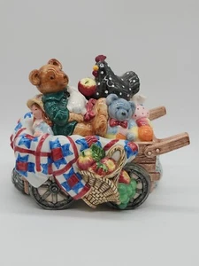 Fitz & Floyd Cookie Jar  Bear in Wagon Picnic Candy Canister Trinket Lidded HTF - Picture 1 of 7