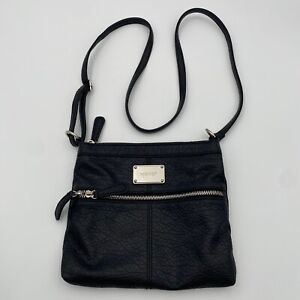 Nine West Black Crossbody Bag Purse Texture Faux Leather 3 Zip Pockets 8" x 9"