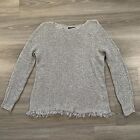 Eileen Fisher Sweater Womens Medium Linen Gray Open Knit Raw Hem Dolman Sleeve