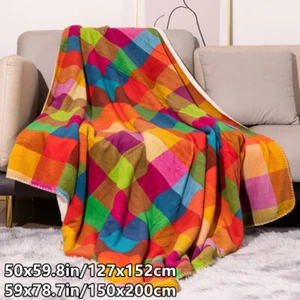 Check Plaid Thick Blankets Throws Sherpa Coral Fleece Double Layer Sofa Bed - Picture 1 of 8