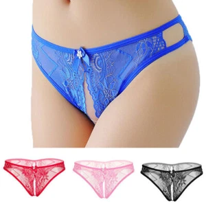 Underwear Thongs Lingerie G-String Briefs Panty Womens Lace Panties Crotchless - Picture 1 of 14