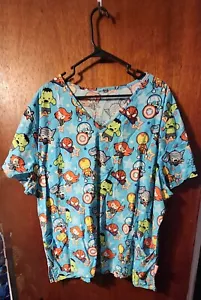 light blue Marvel Avengers Kawaii babies women 3x scrub top EUC - Picture 1 of 2