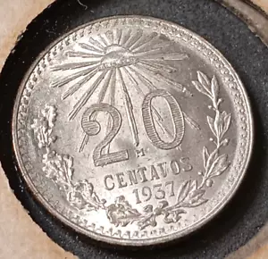 1937 MEXICO Silver 20 Centavos .720 Unc - Picture 1 of 2