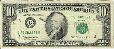 1995 10$ FRN - Small portrait w/ security thread - MEW/RER C23682321B - #15244 - Image 1 of 2