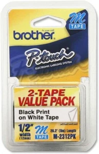 Paquete de 2 CINTAS - Brother P-Touch M-Tape 1/2 pulgada - NEGRO sobre BLANCO M-2312PK VALOR PK - Imagen 1 de 2