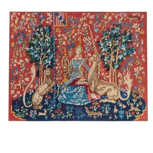 Handmade Margot De Paris Lady & The Unicorn Tapestry Wool Needlepoint 27.5x21.5" - Picture 1 of 6