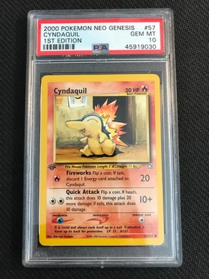 PSA 10 GEM MINT Cyndaquil 57 Neo Genesis 1st Edition Pokemon Card - Image 1 of 2