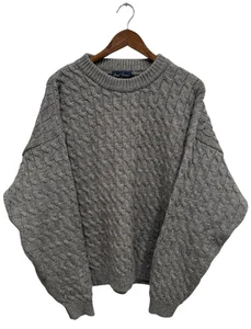 VTG Paul James Sweater Mens Large Grey Pure Wool Crew Neck Long Sleeves England - Picture 1 of 7