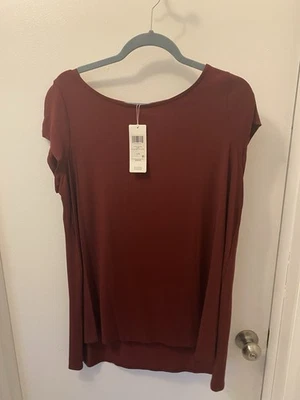 NWT Eileen Fisher bateau neck cap sleeve Tee viscose Size L - Image 1 of 4