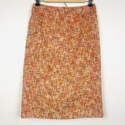 油性复古粗花呢橙色和粉红色高腰铅笔裙 40/中号 — 第 1/4 张图片