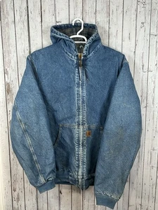 Vintage CARHARTT J139 DST Jacket Denim Hooded Jean Blanket ASAP Rocky XL Tall - Picture 1 of 17