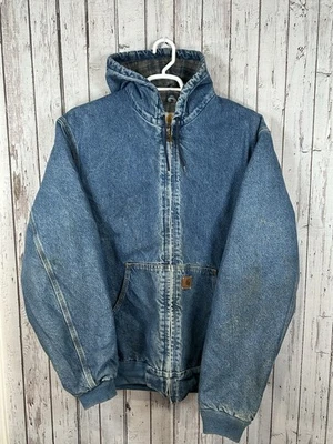 Vintage CARHARTT J139 DST Jacket Denim Hooded Jean Blanket ASAP Rocky XL Tall - Image 1 of 4