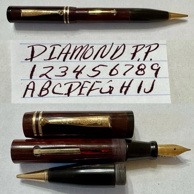 Vintage Oversize Diamond Point P.P Co Woodgrain Combo Pen/Pencil 14K Nib-Working - Image 1 of 4