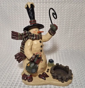 Pupazzo di neve natalizio portacandele 9" statuina paese primitivo di Crazy Mountain - Foto 1 di 8