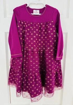 Vestido recto Hanna Andersson niñas talla 100 (4) púrpura dorado estrellas manga larga Foto 1 de 4
