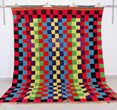 Vintage Moroccan Azilal Old Kilim Rug Geometric Area Rug Wool Handmade Berber - Image 1 of 4