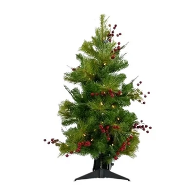 Fraser Hill Farm 3.0' Newberry Pine Tree - Luces LED transparentes - Caja de batería Foto 1 de 3