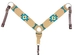 Showman Wool Blend Multi-Strand Tan & Teal Southwest Design Breast Collar - Picture 1 of 1