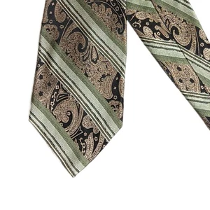 Pronto Uomo Seidenkrawatte Herren X-Long 63,5" olivgrün Paisley Streifen breite Krawatte neu - Bild 1 von 4