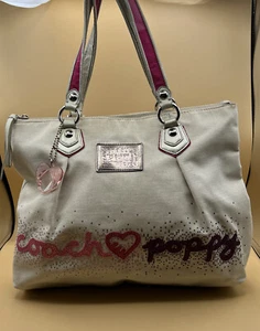 Bolso de Mano Coach 16319 Beige Lona Amapola Corazones Glam Estrás - Imagen 1 de 14