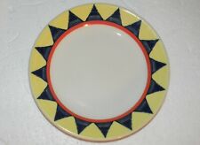 Homer Laughlin Salerno Luncheon Plate 9"  Set / Lot 4 Blue Triangles Yellow Band